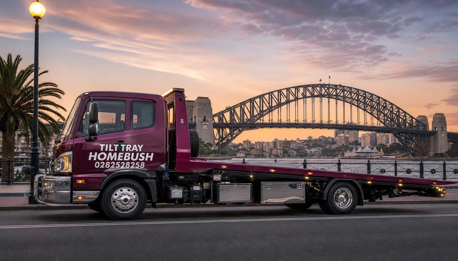 Tilt Tray Homebush tow truck with phone 0282528258 in Sydney
